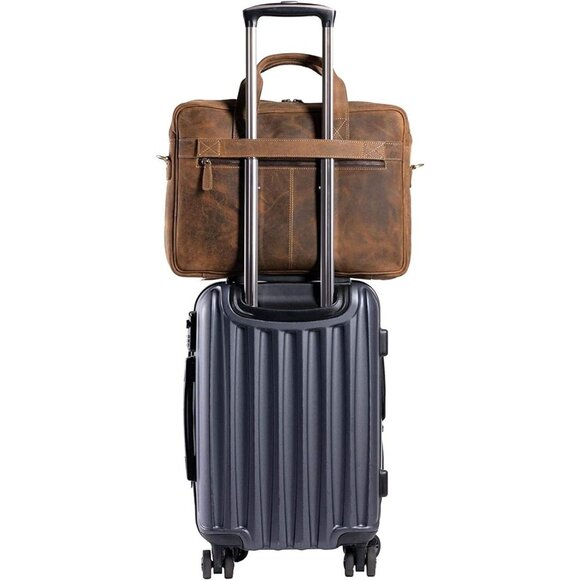 Women Tan Brown Leather18 Inch Laptop Messenger Bags with Zipper - Picture 2 of 8